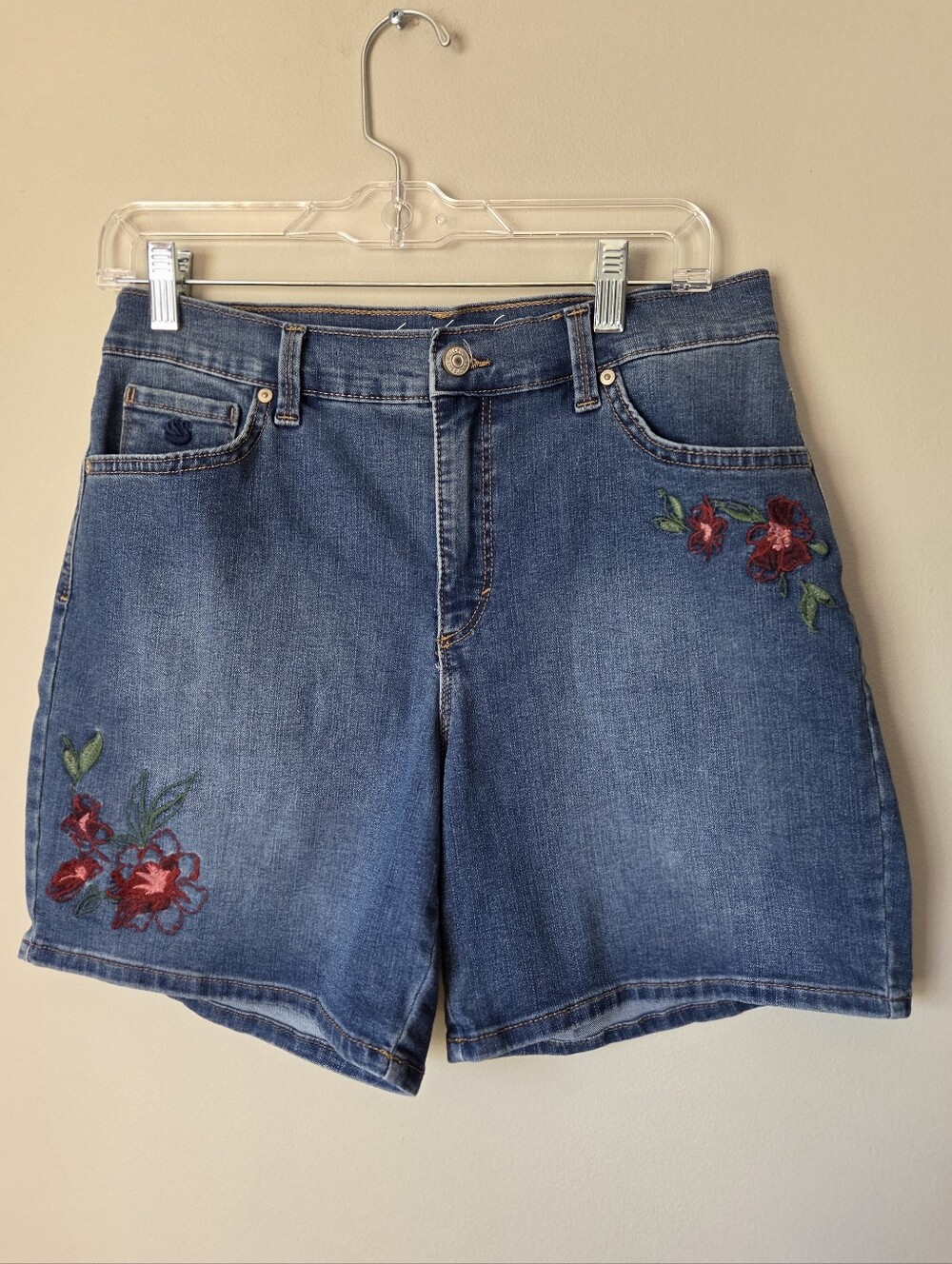 Denim Embroidered Floral Women’s Shorts - Blue